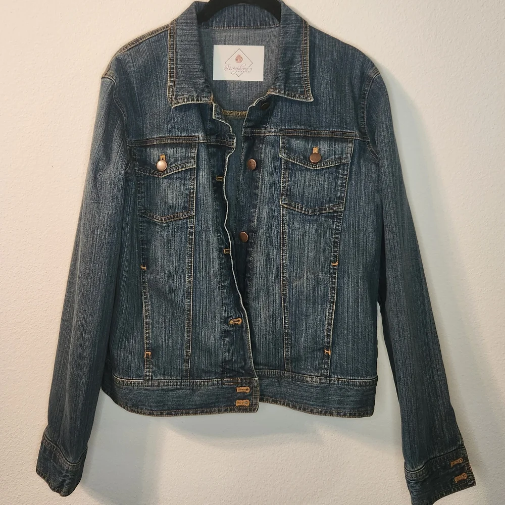 Women's Upcycled Pomegranate Jean Jacket, Large - Picture 3 of 7